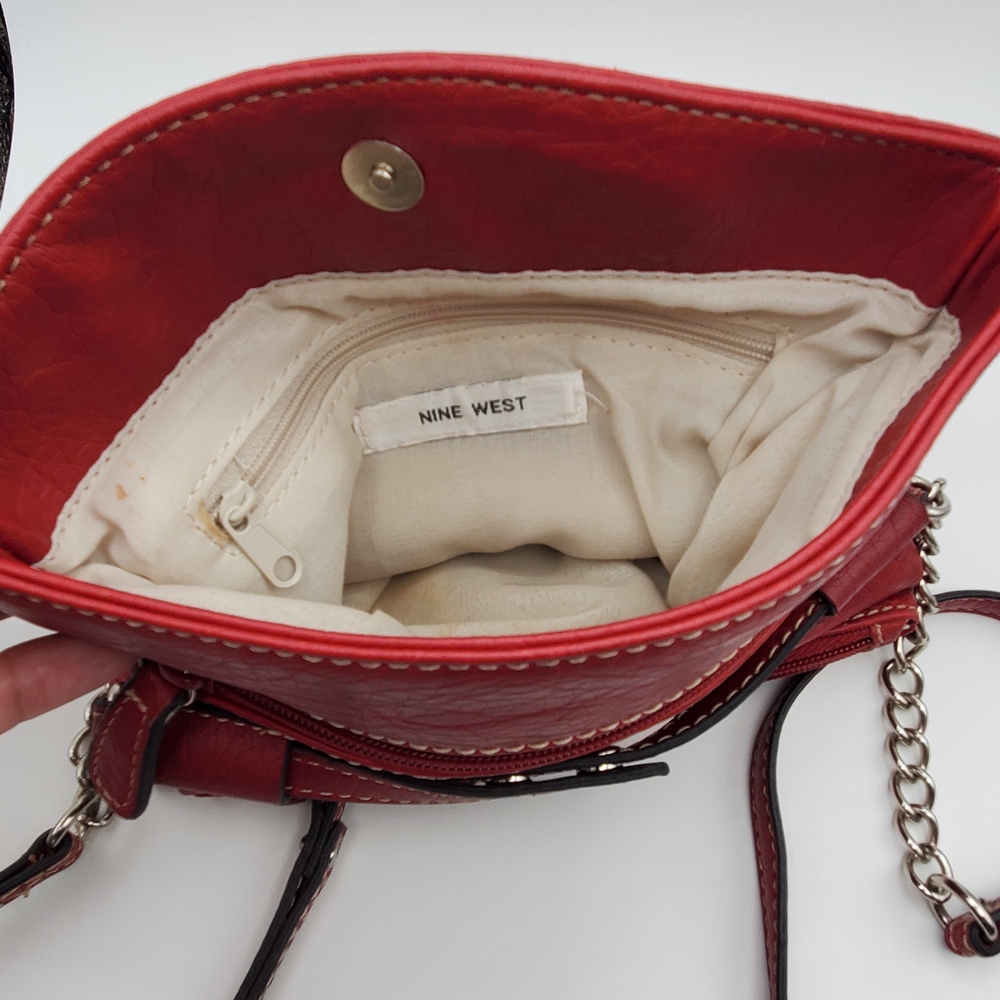 Nine West Red Pebble Leather Cross Body Handbag With Strap - Picture 4 of 8